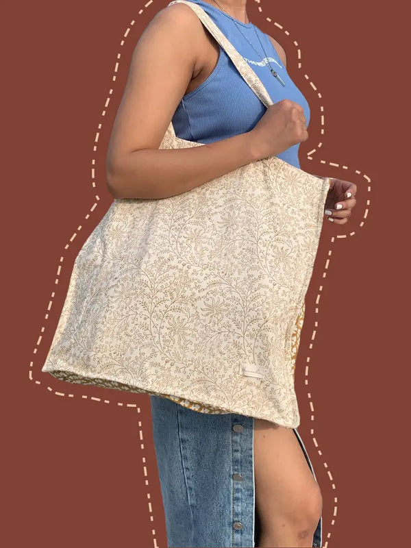 Humraha Tote- Ivory Mustard