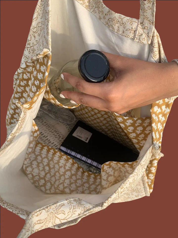 Humraha Tote- Ivory Mustard