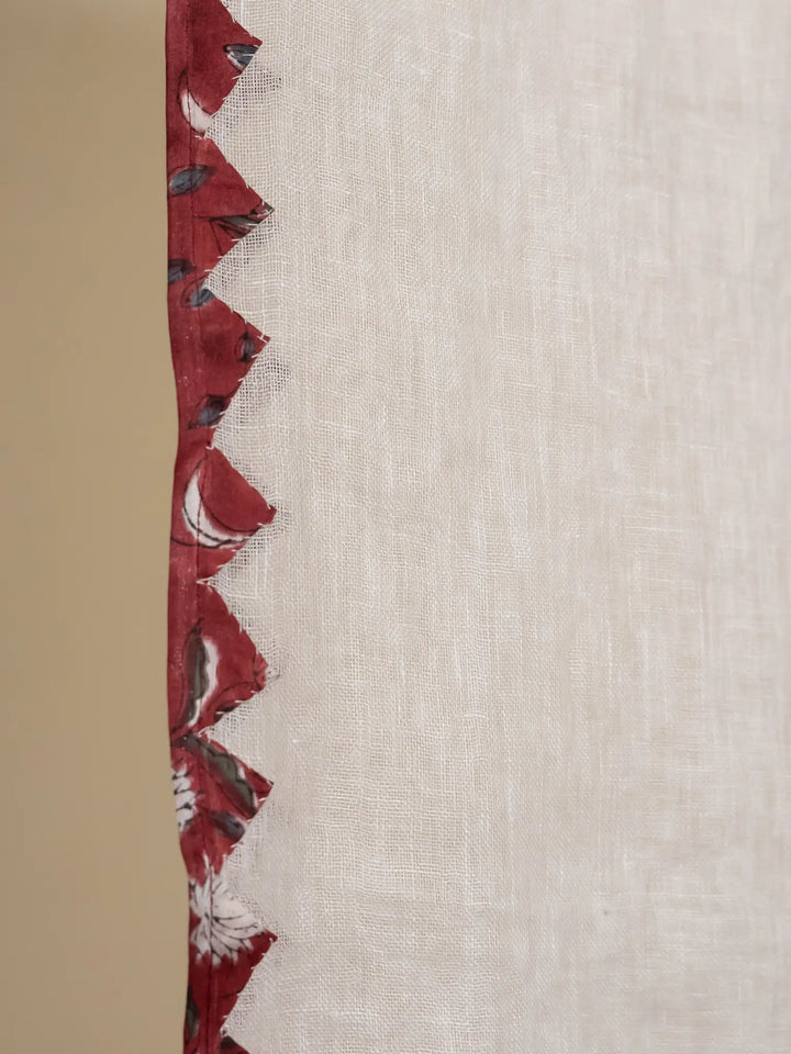 Patakha Ivory Crimson- Linen Stole