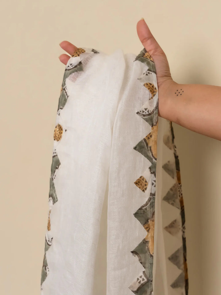 Patakha Ivory Olive- Linen Stole