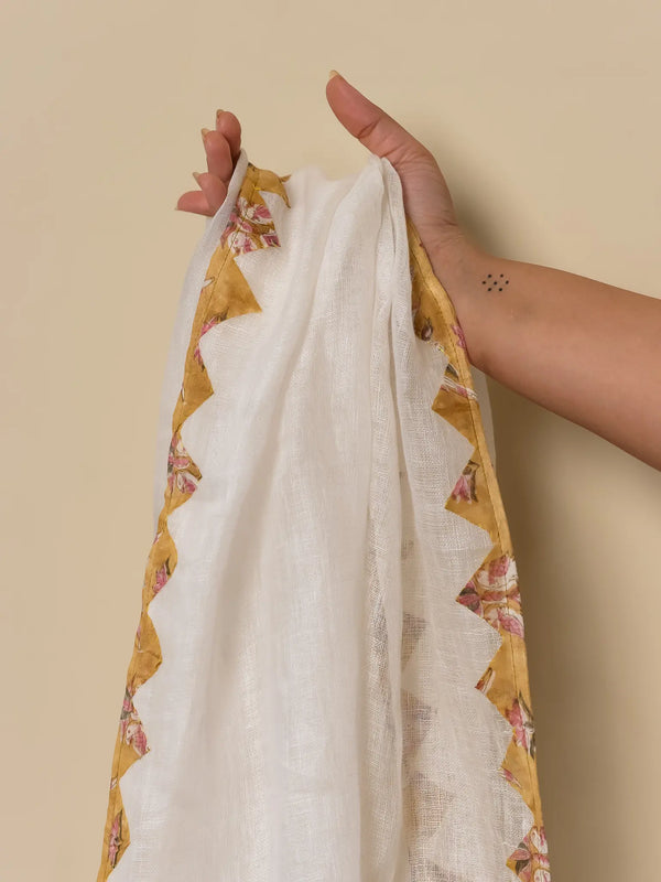 Patakha Ivory Mustard- Linen Stole