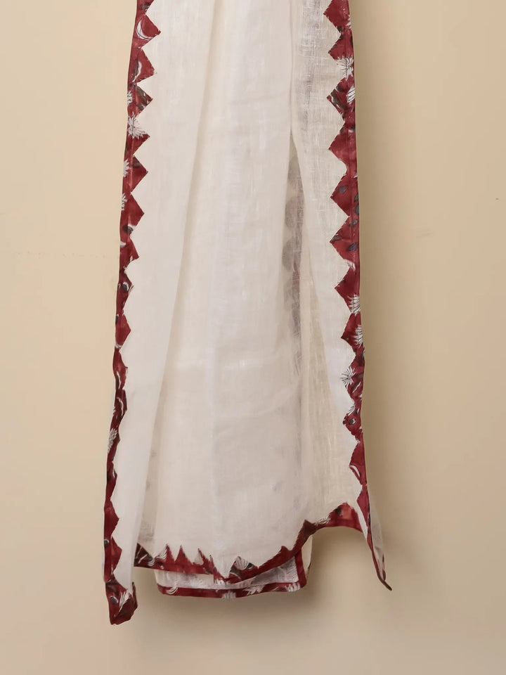 Patakha Ivory Crimson- Linen Stole