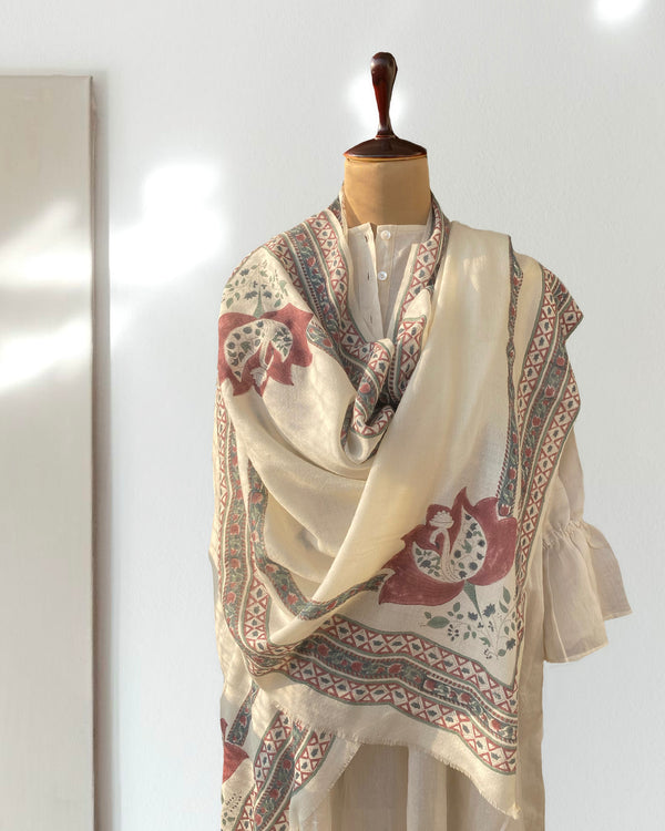 Saraswati Natural- Merlot- Woolen Shawl