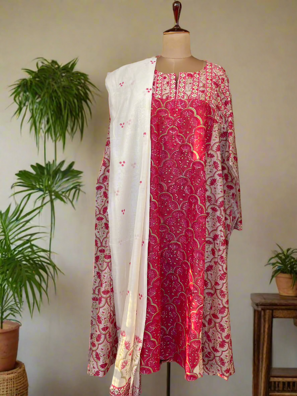 Gokhru- Jharokha Blush- Semi Stitch Kurta- Heavy Chanderi