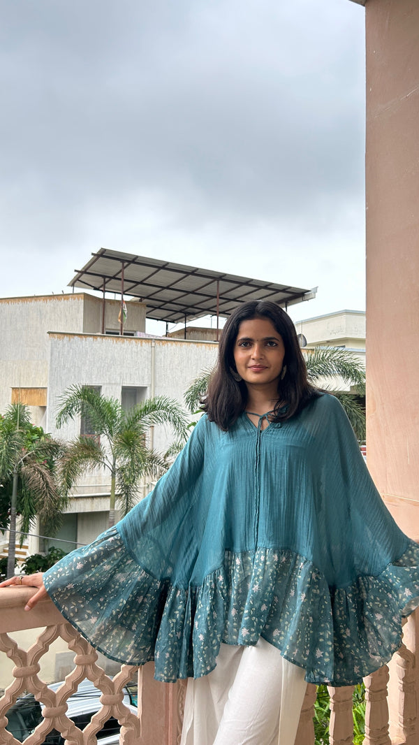 Jamuna Shirt- Teal- Mul Chanderi