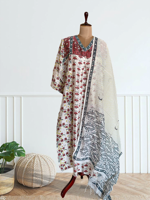 Mala- Gul Crimson-  Heavy Chanderi- Semi Stitched Kurta